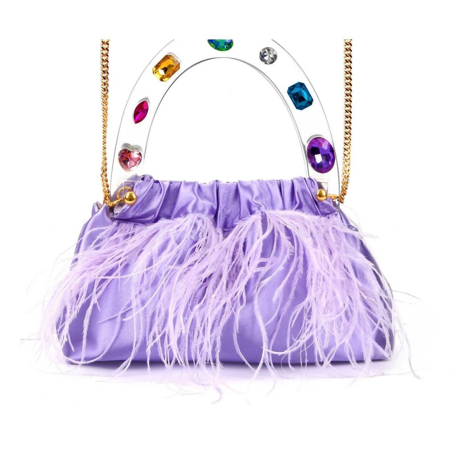 New Milanblocks Women's Colorful Gem Handle Embellished Feather Bag In Purple